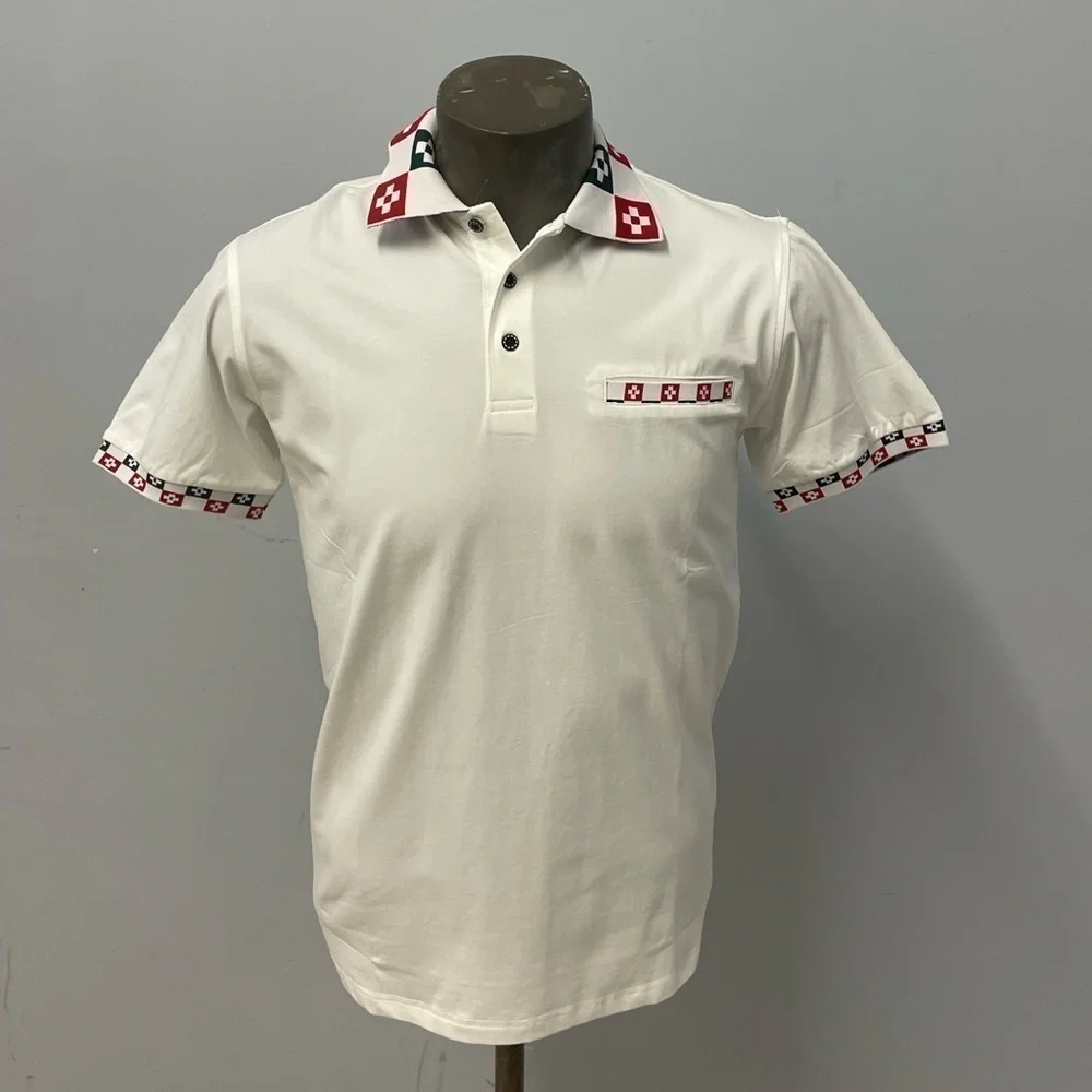 Deniko shirt polo white modern fit 3 button top - Picture 1 of 3